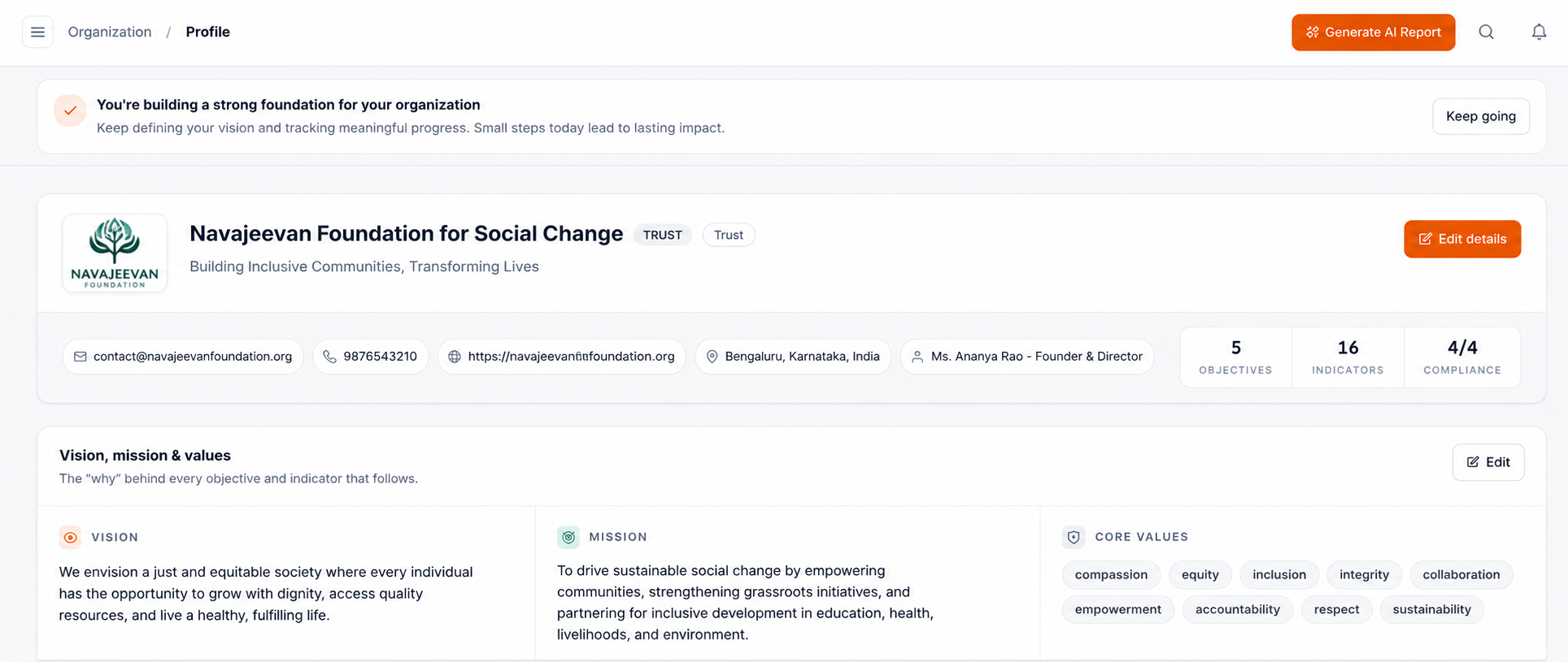 Organization page