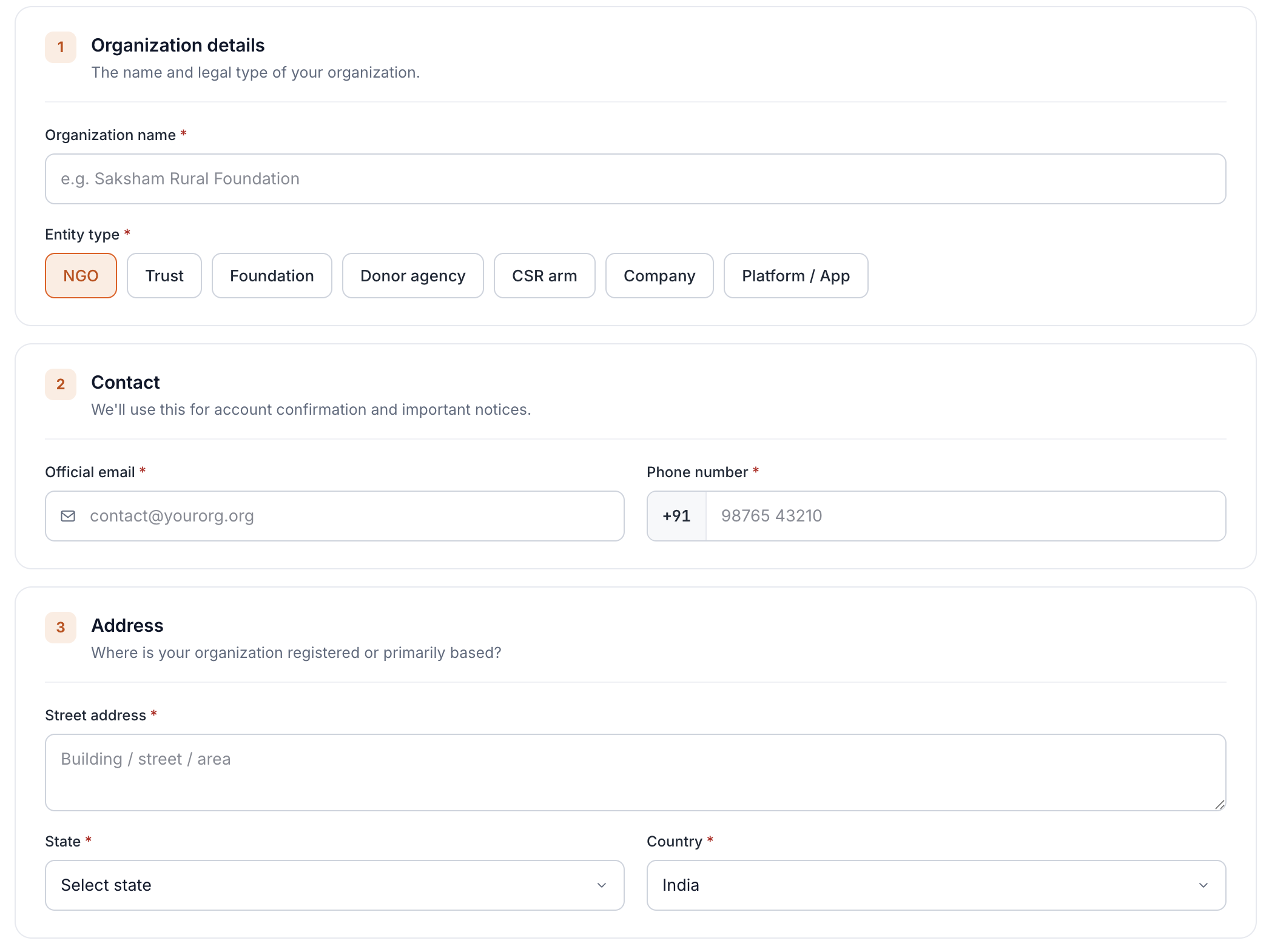 Registration page
